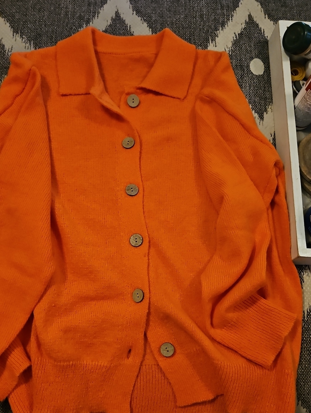 Orange Button-Front Women’s Sweater - Picture 4 of 4